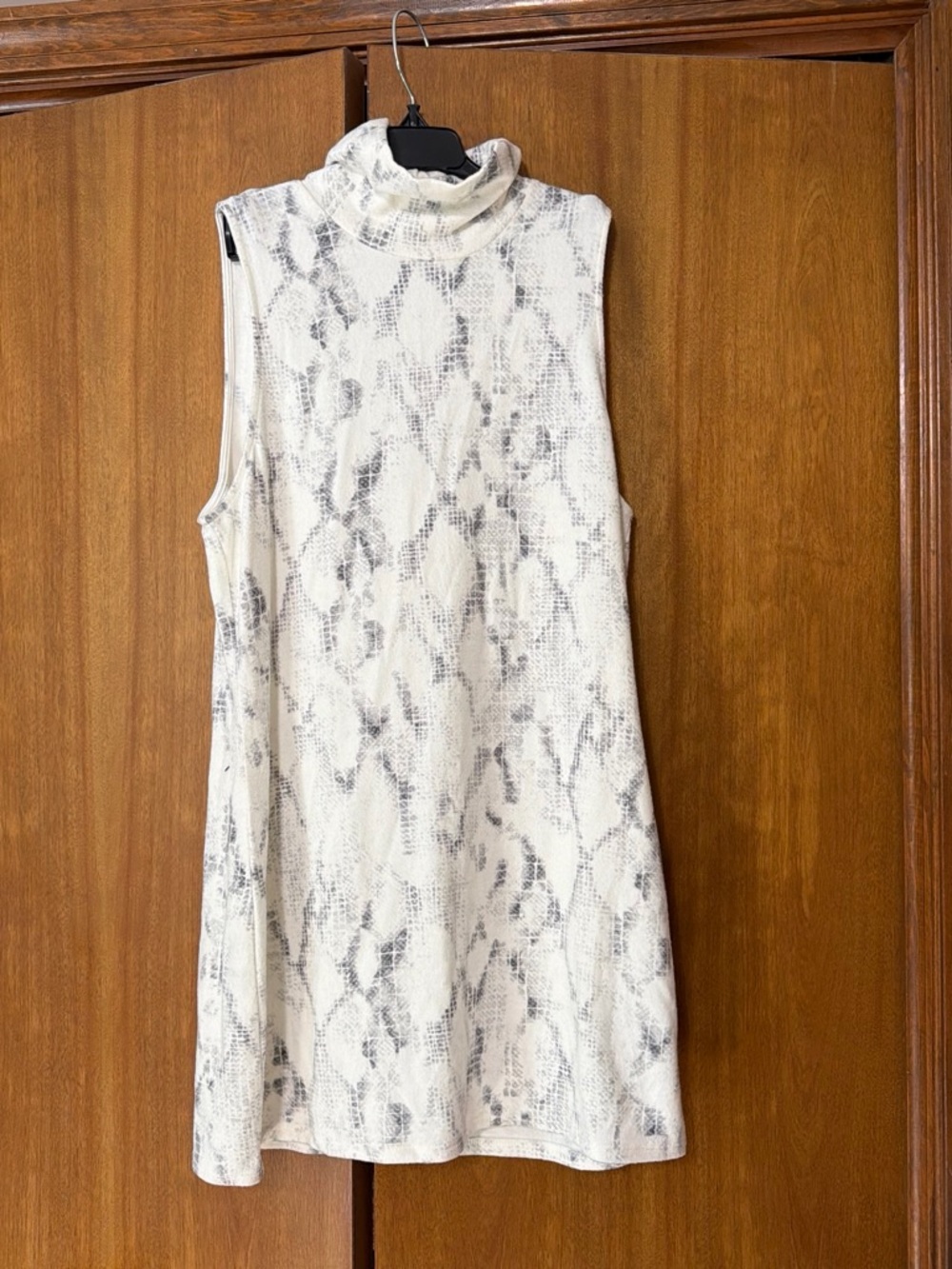 White House Black Market Sleeveless Turtleneck Mini Dress in White Snake Print